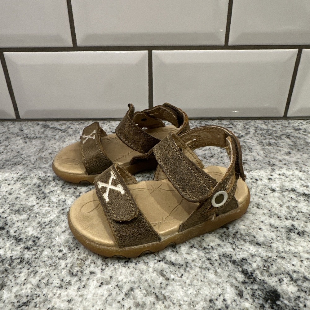Infant‎ Twisted X Brown Leather Sandals Size 2 Western Shoes